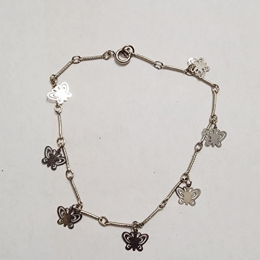 Vintage Bracelet Silver Tone Butterfly Station Charm Chain Lobster Clasp 90s y2k